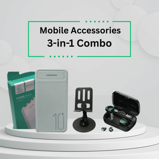 10000mAh Power bank 360 degree mobile stand, M10 wireless bluetooth earbud combo pack 1 rmshopsbd combo pack